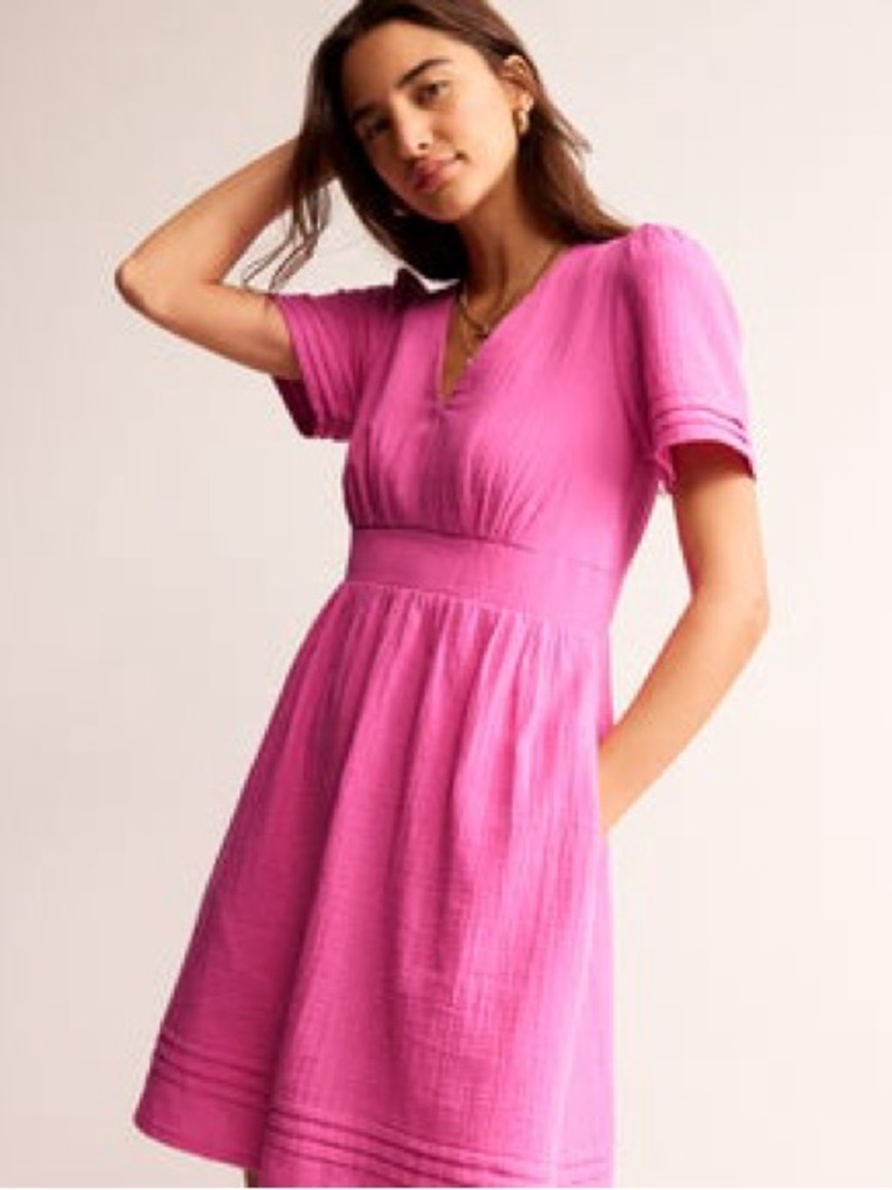Boden Pink V-Neck Fit-and-Flare Short Sleeve Dress Size 12R